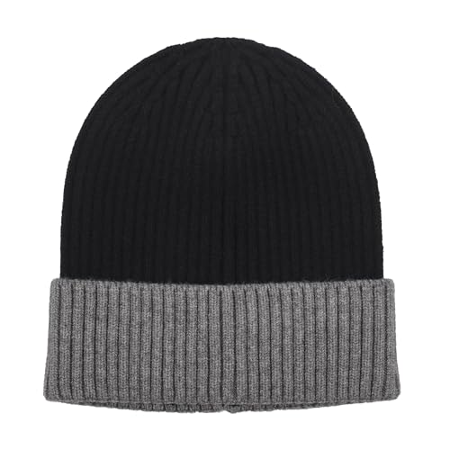 ZLYC Men Winter Knit Fisherman Beanie Hat Fashion Warm Daily Skull Cap - color: Cuffed Gray and Black