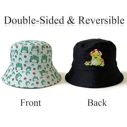 Summer Reversible Bucket Hat - Packable Cute Pineapple Sun Hat for Beach, Golf, Fishing, Travel, Outdoor for Women Men - color: Frog