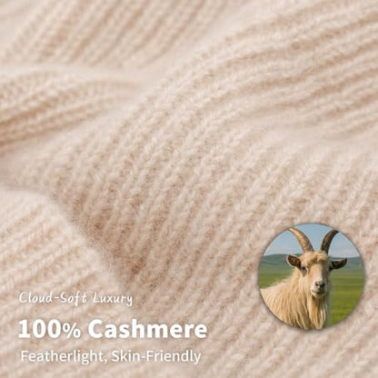 100% Cashmere Beanie for Women and Men, Soft Warm Winter Knit Hat - color: Camel