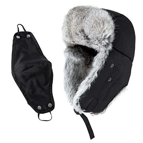Jeff & Aimy Stylish Plaid Winter Wool Trapper Faux Fur Earflap Hunting Hat Ushanka Russian Cold Weather Thick Lined 55-61CM - color: 67217#black, size: Large