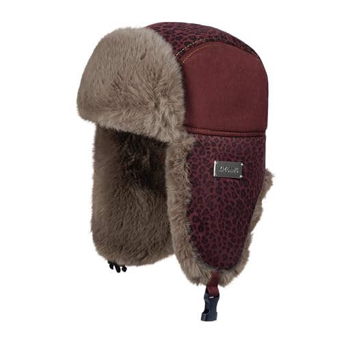Croogo Faux Fur Trapper Hats with Ear Flaps Aviator Hat for Cold Weather Outdoor Ski Cap Black Ushanka Hat for Men Women - color: Pl2514-red
