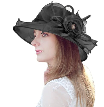 Women's Organza Derby Fascinator Hat Cloche Bowler Hat Cocktail Tea Party Wedding Sun Hat - color: B3-black