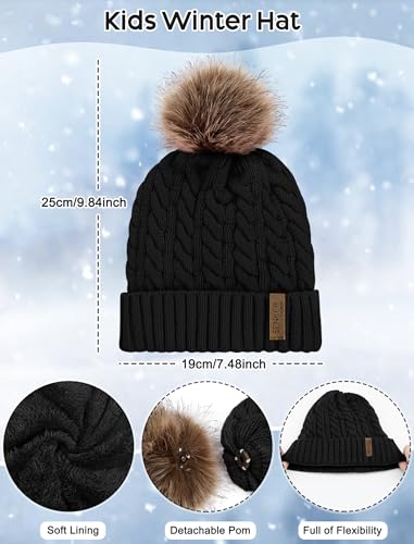 Kids Winter Hat Gloves Scarf Set, Boys and Girls Beanie Hat - color: Black White