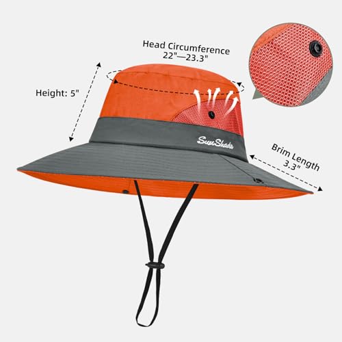 Rosoz Ponytail Sun Bucket Hats for Women UV Protection Foldable Wide Brim - color: 1-orange