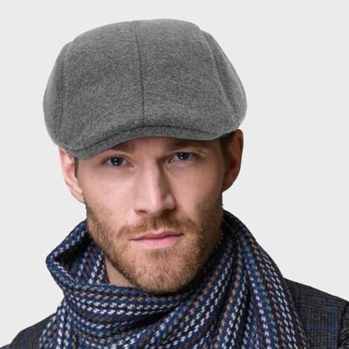 Ivy Newsboy Cap for Men - Vintage Gatsby Style Flat Cap, Classic Driving Hat - color: Grey