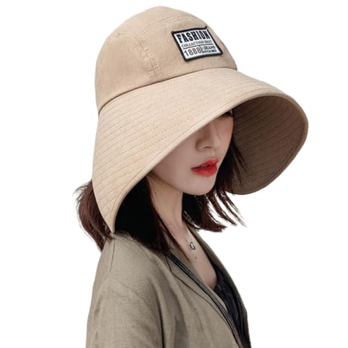 Women Floppy Sun Beach Hat Packable Wide Brim Bucket Hat UPF 50+ UV Protection Travel Beach Cap - color: Khaki