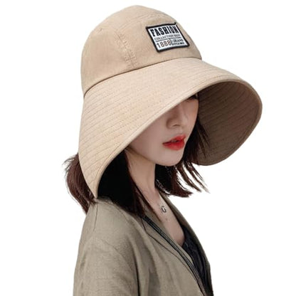 Women Floppy Sun Beach Hat Packable Wide Brim Bucket Hat UPF 50+ UV Protection Travel Beach Cap - color: Khaki