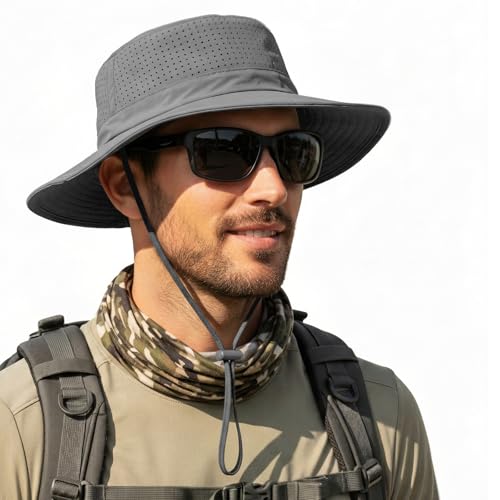 Men Breathable Adjustable Safari Boonie Hat - color: Dark Gray