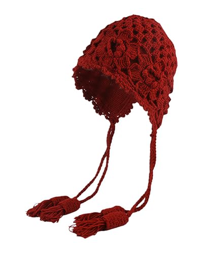 MINGSEECESS Women Girls Knitted Beanie Hat Crochet Braided Knit Warmer Cap Skiing Snowboarding Ear Flap Hats - color: Knitted-red