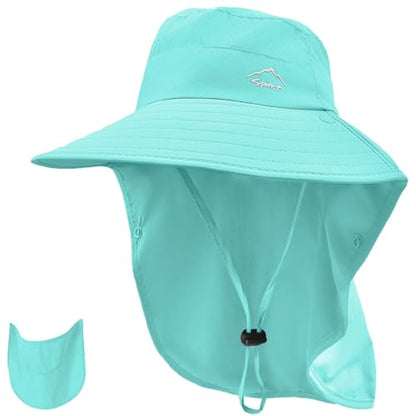 Rosoz Sun Hat for Men Women with Neck Flap& Removable Face Cover Wide Brim - color: 1pack-aqua