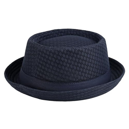 The Hat Depot Unisex Light Weight Classic Soft Cool Mesh Pork Pie hat - color: Navy, size: Small-Medium