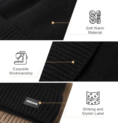 Wmcaps Fleece Lined Beanie Warm Winter Knit Hat for Men Women Cold Weather - color: Black