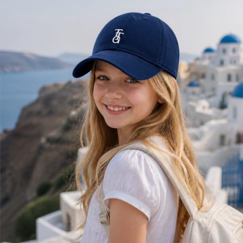 Kids Washed Cotton Baseball Cap, Unstructured Adjustable Toddler Hat for Boys & Girls - color: Marine Blue