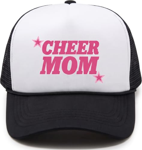 Funky Junque Premium Mesh Snapback Trucker Hat - Stylish Comfort for All - Patriotic, Humor & More - color: Cheer Mom - White/Black