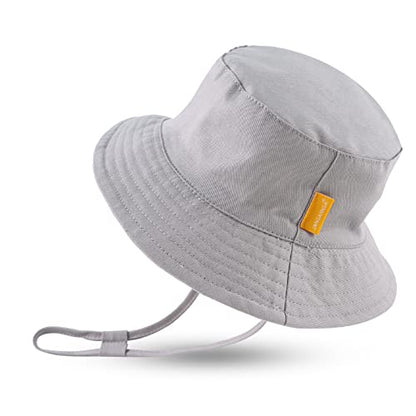 JANGANNSA Cotton Baby Sun Hat Infant Toddler Boys Girls Bucket Hats Summer Sun Protection Kids Beach Caps - color: Gray, size: 3-6 Months
