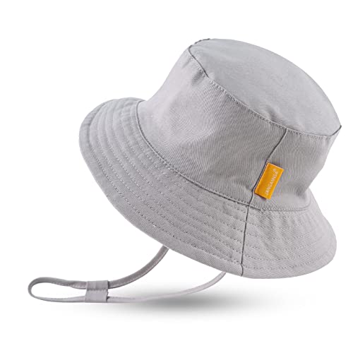 JANGANNSA Cotton Baby Sun Hat Infant Toddler Boys Girls Bucket Hats Summer Sun Protection Kids Beach Caps - color: Gray, size: 3-6 Months