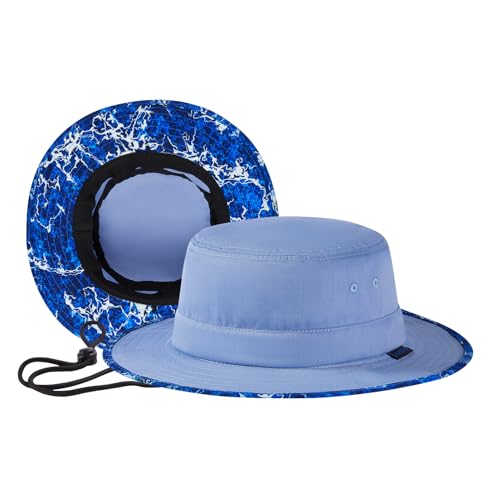 UPF 50+ Foldable Sun Hat Patterned Under Brim Bucket Hats for Summer Hiking Fishing Beach Safari Men Women - color: Airy Blue, size: Large