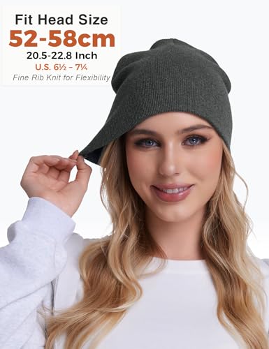 ROYBENS 100% Cotton No Cuff Beanie Hat Men Women, Fisherman Skull Cap - color: Dark Grey