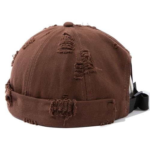 Retro Frayed Brimless Docker Cap Rolled Cuffed Beanie Skullcap Sailor Landlord Hat Casual Lovers Hip Hop Dancing Hats - color: Mg-xgmmxpd51-brown