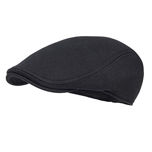 FEINION Men Cotton Newsboy Cap Soft Fit Cabbie Hat - color: Black