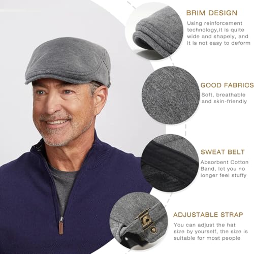 Men's Cotton Newsboy Hats Flat Ivy Gatsby Cap Irish Cabbie Ivy Driving Hunting Hat - color: Dark Grey