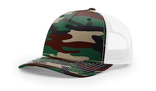 Richardson 112FP & 112PFP Classic Fit Five-Panel Snapback Trucker Cap |OSFM - color: Green Camo/White