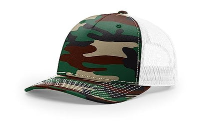 Richardson 112FP & 112PFP Classic Fit Five-Panel Snapback Trucker Cap |OSFM - color: Green Camo/White