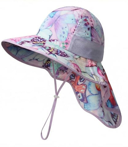 icolor Kids Sun Hat UPF50+ Sun Protection Bucket Hat Toddler Summer Beach Play Hats with Neck Flap for Girl Boy Ages 3~10 - color: Butterfly