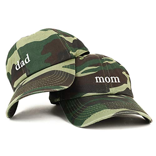 Trendy Apparel Shop Mom and Dad Soft Cotton Couple 2 Pc Cap Set - color: Camo Camo