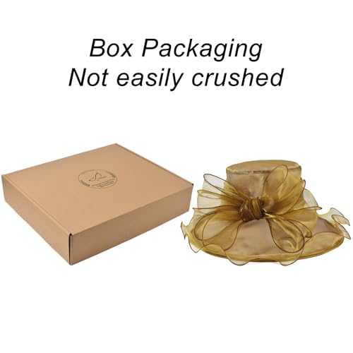 2026 Derby Hats for Women Ladies, Classy Organza Sun Hat, Church Tea Party Wedding Kentucky Fascinator Hat - color: B2967-gold