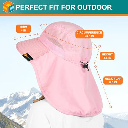 SUN CUBE Wide Brim Sun Hat with Neck Flap for Men Women, UPF50+ Fishing - color: Pink