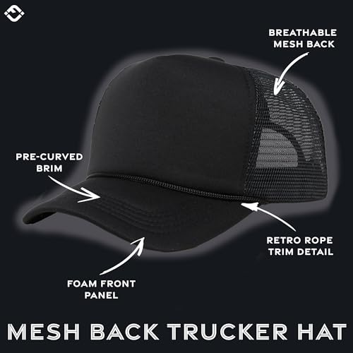 Funky Junque Blank Mesh Foam Lightweight Snapback Trucker Hat - color: Black/Black