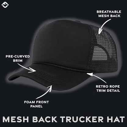 Funky Junque Blank Mesh Foam Lightweight Snapback Trucker Hat - color: Black/Black