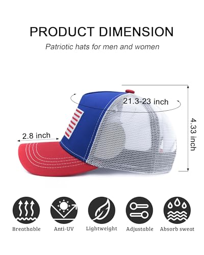 American Flag Trucker Hat, Adjustable USA Baseball Cap for Men Women - color: Red