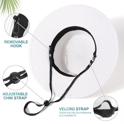 DRESHOW Women Straw Panama Hat Travel Fedora Beach Sun Hat Summer Wide Brim Straw Roll up Hats UPF 50+ - color: 1 Pack Boater Hat: White With Black Band