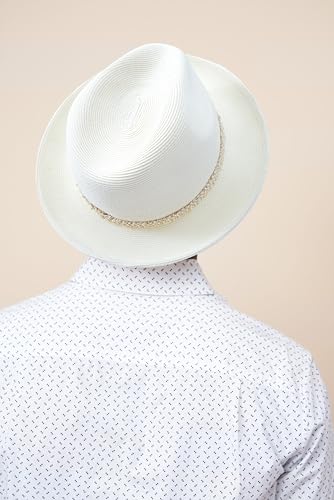 Pineapple&Star Genoa Fedora Bucket Sun Straw Beach Hat Fine Braid UPF50+ Unisex - color: Off-white Amiens, size: Small