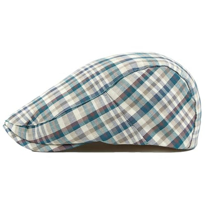 Mens Plaid Newsboy Flat Cap Ivy Gatsby Driving Hunting Cabbie Hat - color: Blue-plaid D