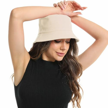 Wheebo Solid Color Bucket Hat for Women Summer Beach Fishmen Hat for Lady Adult Unisex Cotton Cap…… - color: A-sc-beige