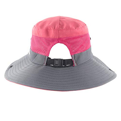 Muryobao Women's Ponytail Sun Hat UV Protection Foldable Mesh Wide Brim Beach Fishing Hat - color: Watermelon Red