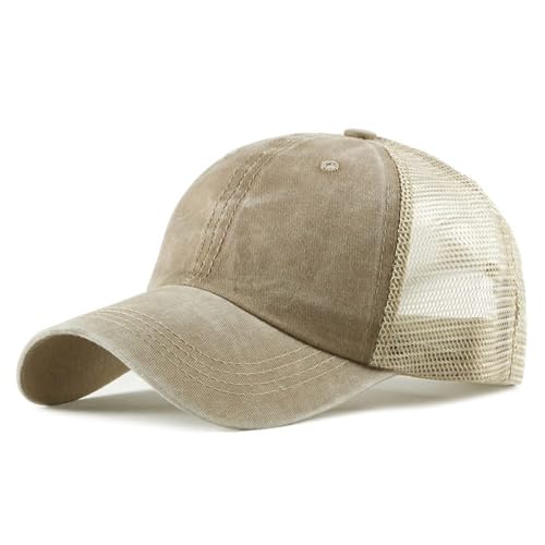 CLAPE Vintage Mesh Baseball Cap Low Profile Trucker Hat for Men Breathable Cotton Summer Cool Hat Outdoor Ball Cap - color: Zm02-khaki