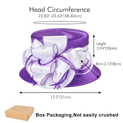 2026 Bucket Hats for Women Ladies Girls, Autumn Winter Fascinator Hat for Derby Kentucky Church Bridal UV Protection - color: 4585purple/White