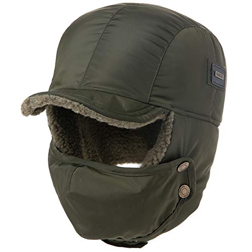 Oversized XL/XXL Waterproof Aviator Cap Faux Fur Earflap Mask Winter Trapper Hat Cold Weather - color: Green(mask), size: X-Large