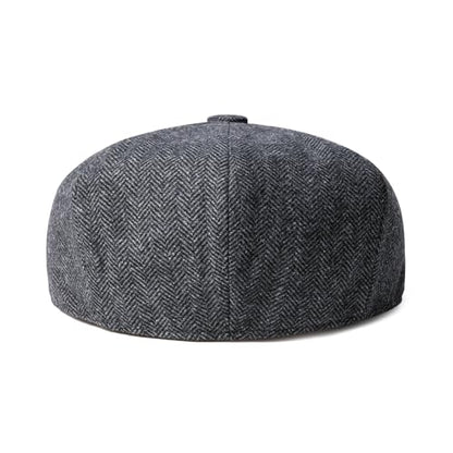 Men Wool Blend 8 Panel Newsboy Cap - color: Herringbone Grey, size: 7 1/8