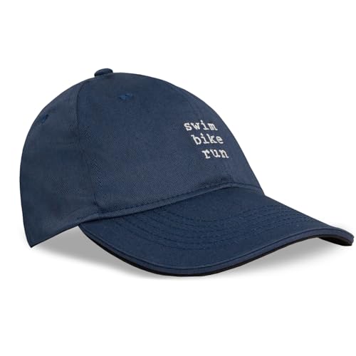 Headsweats Dad Hat – Men's Embroidered Twill Baseball Cap, Adjustable Strapback, Lightweight, Breathable - color: Navy/Swimbikerun