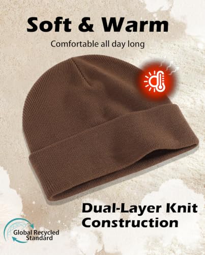 Connectyle Men's Cuffed Beanie Hat Double Layer Knit Winter Watch Cap - color: Coffee