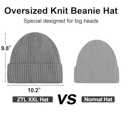 ZTL M/L/XL/XXL Merino Wool Beanie for Men Women, Fleece Lined Large Winter Hat, Big Knitted Cuffed Beanie Ski Skull Cap - color: Grey, size: Medium-Large