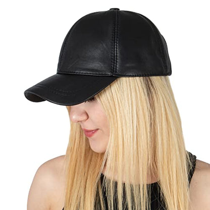 Genuine Leather Unisex Baseball Cap - color: Black