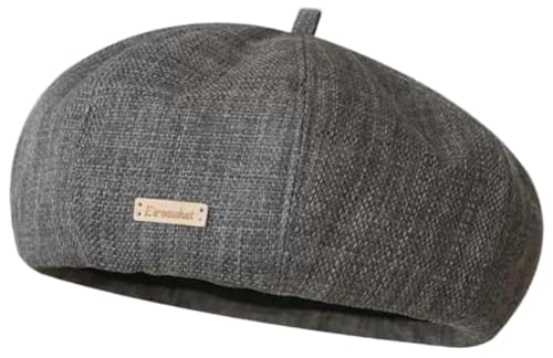 Women's Cotton Linen Beret Hat Vintage French Breathable Slouchy Beanie Cap Casual Painters Hat for Spring Summer - color: Grey