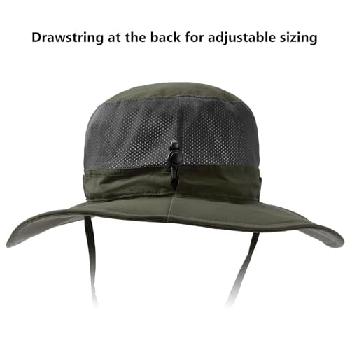 BASSDASH UPF 50+ Fishing Sun Hat Water Resistant Unisex Wide Brim Bucket Boonie Hat for Hiking Camping Safari FH15 - color: Army Green, size: Large