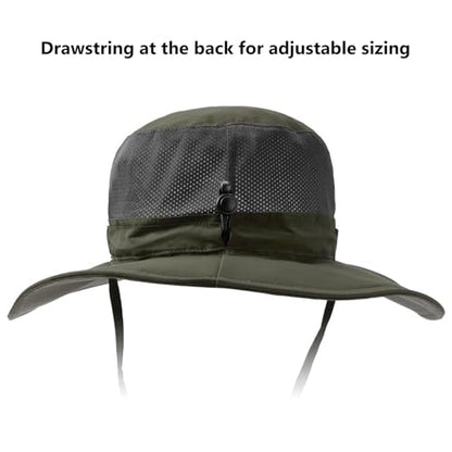 BASSDASH UPF 50+ Fishing Sun Hat Water Resistant Unisex Wide Brim Bucket Boonie Hat for Hiking Camping Safari FH15 - color: Army Green, size: Medium